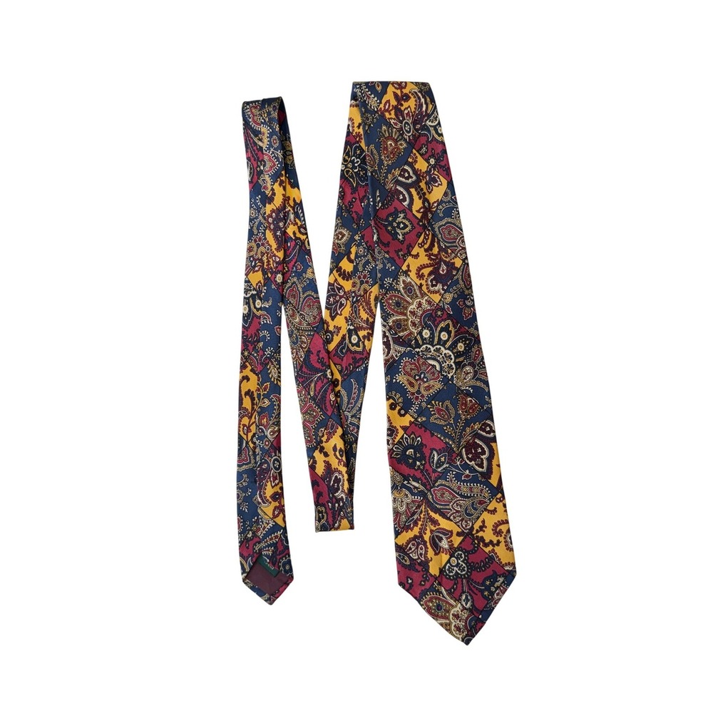 J.Crew VTG 90s Silk Necktie Multicolor Paisley Patchwork Print Classic Tie USA